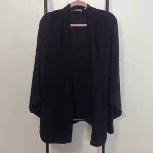 Neiman Marcus Cashmere Black Open Front Kimono Sleeve Cardigan Luxury